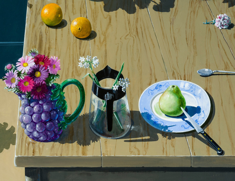 Paul Wonner (1920&ndash;2008), Dutch Still Life with Flowers in Pitchers, Two Tables and a Chair&nbsp;(detail), 1988