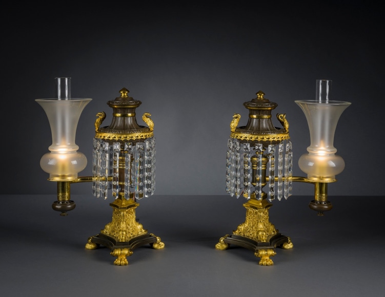 Pair Argand Lamps, after 1827, English, probably Birmingham