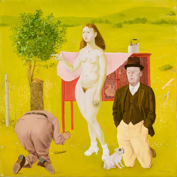 HONORÉ SHARRER (1920–2009), Spring and the Estes Brothers, 1986. Oil on canvas, 14 x 14 in.