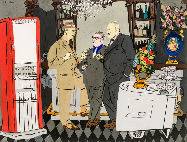 HONOR&Eacute; SHARRER (1920&ndash;2009), &quot;Bars and Eating Places Are Ideal Spots,&quot; 1947. Casein and ink on paper, 15 x 20 in.