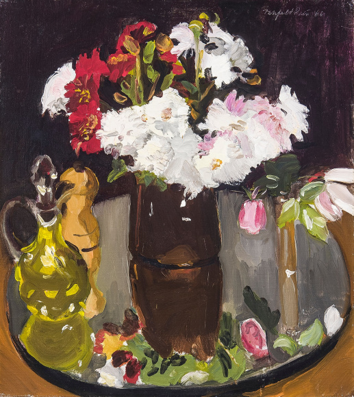 FAIRFIELD PORTER (1907–1975), "Still Life of Flowers on a Mirror," 1966. Oil on canvas, 20 x 18 in.