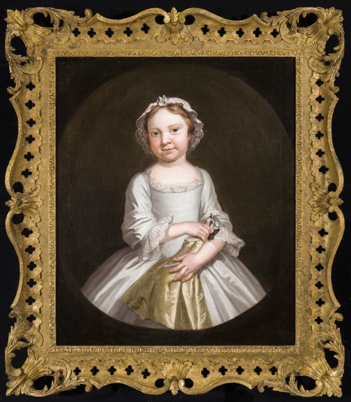 JOHN WOLLASTON (about 1710–about 1775), "Portrait of Isabella Morris," about 1755. Oil on canvas, 30 1/8 x 25 1/8 in. Showing period rococo pierced gilded frame.