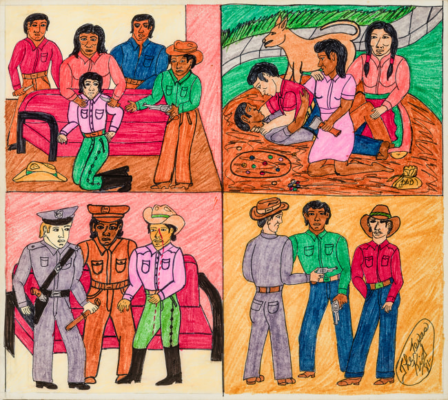 Willard Watson, aka &quot;The Texas Kid&quot; (1921&ndash;1955), &quot;The Time I Was Chased Out of Fort Worth,&quot; 1981. Colored marker and pencil on board, 13 1/4 x 15 in.