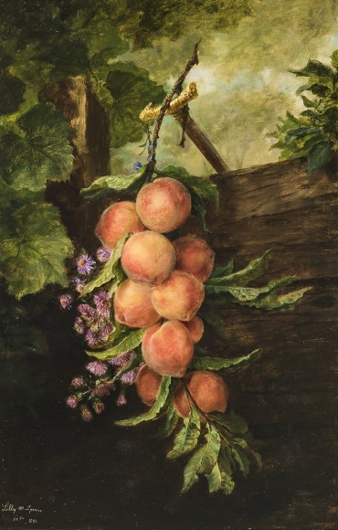 LILLY MARTIN SPENCER (1822&ndash;1902), &quot;Still Life with Peaches,&quot; 1891. Oil on canvas, 28 1/4 x 18 in.