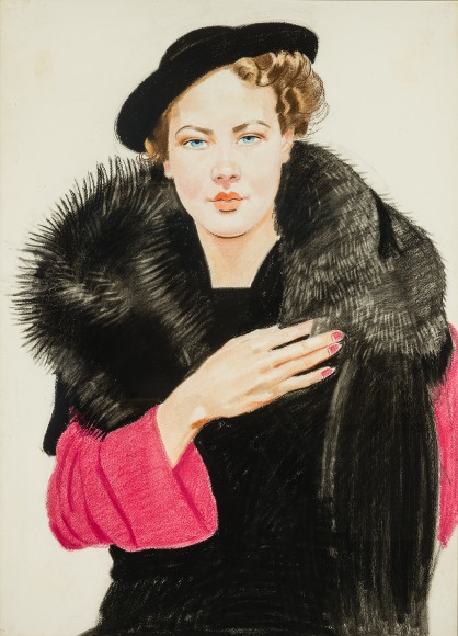 WINOLD REISS (1886&ndash;1953), &quot;Young Woman in Black Stole,&quot; c. 1930&ndash;35. Pastel on Whatman board, 30 x 22 in.
