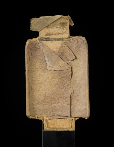 James Castle (1899&ndash;1977), &quot;Construction (Purple Figure).&quot; Found paper, color pigment, 6 3/4 x 3 3/4 in.