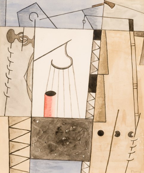 GEORGE LOVETT KINGSLAND MORRIS (1905&ndash;1975), &quot;Shipyard Construction,&quot; 1944. Watercolor on paper, 9 1/2 x 8 in.