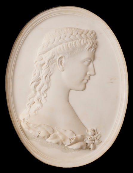 MARGARET FOLEY (1827&ndash;1877), Trasteverina, 1872. Marble, oval bas relief, 24 x 18 in.