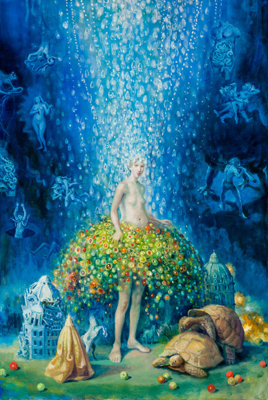 Julie Heffernan (b. 1956), &quot;Study for Self-Portrait with Tiny Worlds,&quot; 2023. Oil on canvas, 36 x 24 in.