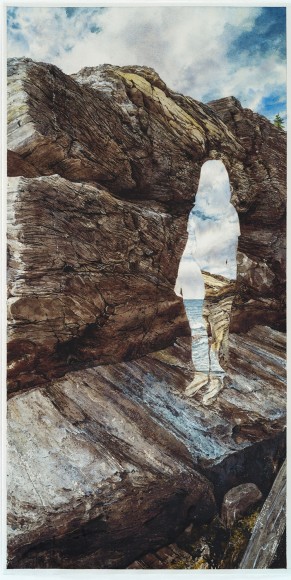 a watercolor painting by Colin Hunt of a silhouette's void in a landscape
