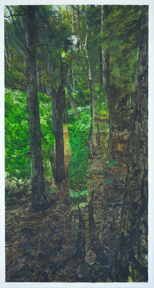 a watercolor painting by Colin Hunt of a silhouette's void in a landscape