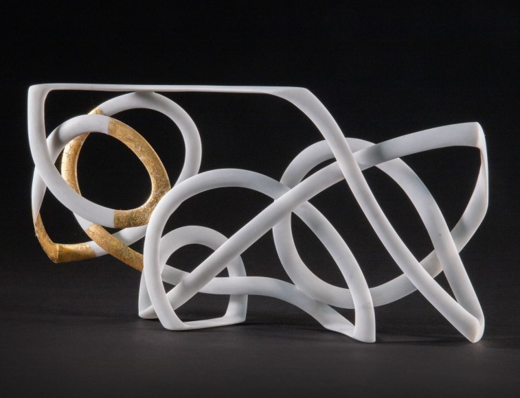 Elizabeth Turk (b. 1961)  Passage 2, 2015-22  Marble and gold leaf, 7 1/2 x 14 1/2 x 2 in.