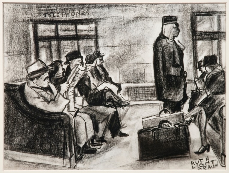 RUTH LIGHT BRAUN (1906–2003), "Grand Central Terminal," about 1928. Conté crayon on paper, 8 1/2 x 11 in.