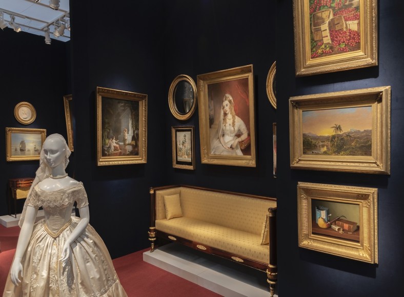 Hirschl &amp; Adler Galleries booth at The Winter Show, 2020. View of the south room and entryway.