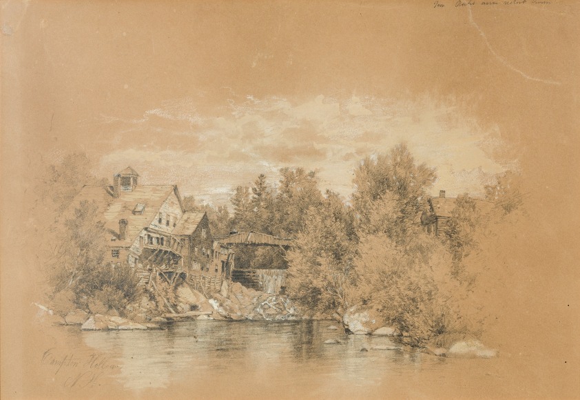WORTHINGTON WHITTREDGE (1820&ndash;1910), &quot;View at Compton Hollow, New Hampshire,&quot; about 1875&ndash;77. Graphite drawing heightened with Chinese white, 9 1/16 x 13 3/16 in. (sight size).