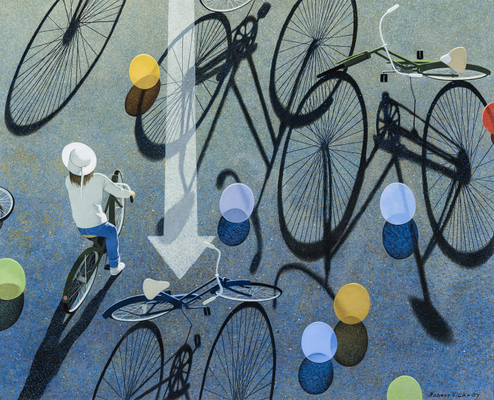 Image of Robert Vickrey's Eight Balloons, egg tempura on gessoed panel, 22 1/4 by 271/2 inches, painted in 1995.