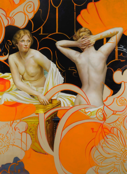 ANGELA FRALEIGH (b. 1976), "Rooted in Constellations," 2021. Oil on linen, 90 x 66 in.