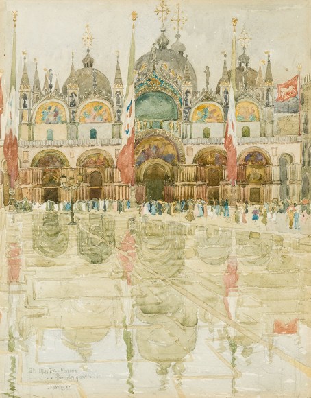 MAURICE BRAZIL PRENDERGAST (1858&ndash;1924), &quot;St. Mark's, Venice,&quot; 1898. Watercolor on paper, 14 7/8 x 11 3/4 in.