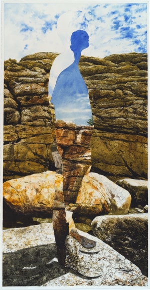 a watercolor painting by Colin Hunt of a silhouette's void in a landscape