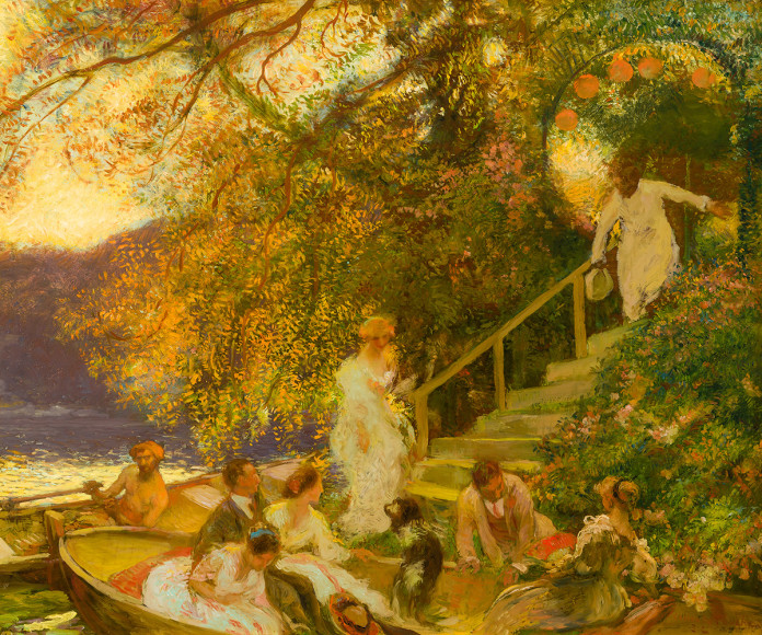 GASTON LA TOUCHE (1854&ndash;1913), &quot;L&rsquo;embarquement (The Embarkation).&quot; Oil on wood panel, 26 1/2 x 31 3/4 in.