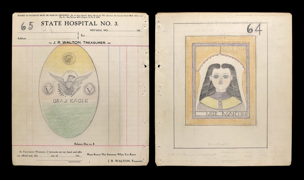 James Edward Deeds, Jr. (1908&ndash;1987), &quot;&quot;MISS. MARTIN&quot;/ &quot;GRAY. EAGLE&quot;&quot;  [64/65]. Graphite and crayon on ledger paper, 9 1/4 x 8 3/8 in.