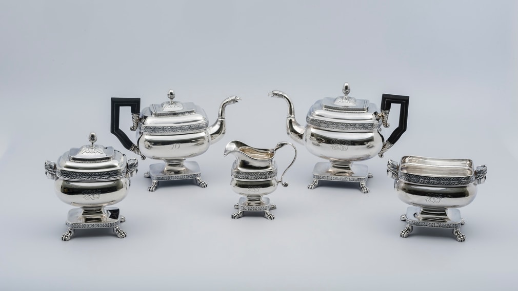 Five-piece Tea/Coffee Service, about 1815, Fletcher &amp;amp; Gardiner (Thomas Fletcher [1787&ndash;1866] and Sidney Gardiner [1785&ndash;1827]), Philadelphia (active together, 1811&ndash;27)