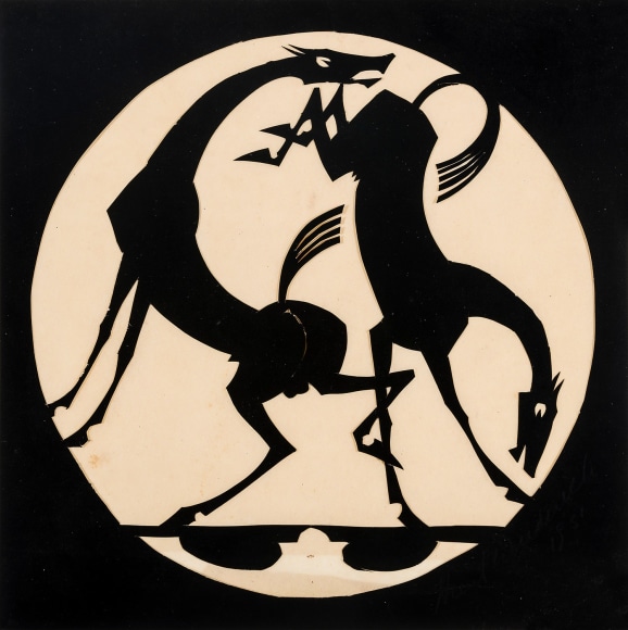 HUNT DIEDERICH (1884–1953). Two Horses (tondo), 1931. Paper cutout, 8 x 8 in.