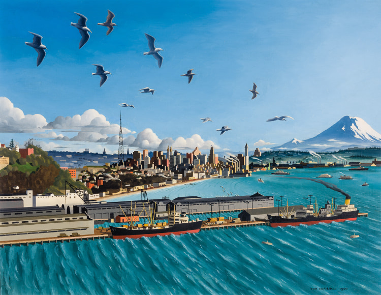 THOMAS FRANSIOLI (1906–1997), "View of Seattle," 1950. Oil on canvas, 21 x 27 in.