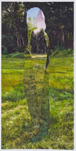 a watercolor painting by Colin Hunt of a silhouette's void in a landscape