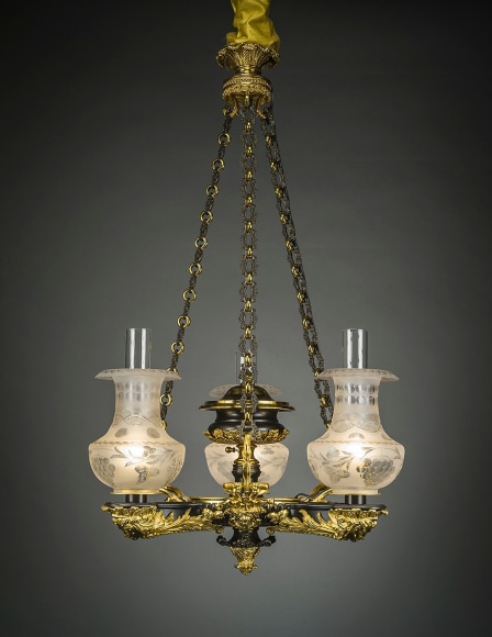 Three-light Argand Chandelier, about 1815–20