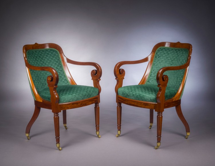 Pair Armchairs en Gondole, about 1835–40, Attributed to Duncan Phyfe (1770–1854), New York (active 1794–1847)