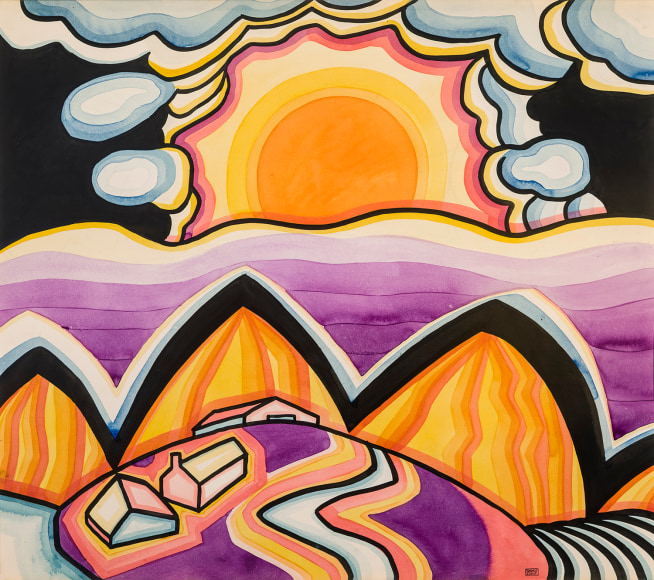 WINOLD REISS (1886–1953), "Woodstock," c. 1916–24. India and colored inks on illustration board, 29 7/8 x 34 3/8 in.