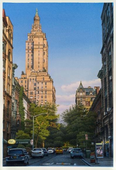 Frederick Brosen (b. 1954), "West 74th Street," 2019. Watercolor over graphite on paper, 35 x 23 1/2 in.