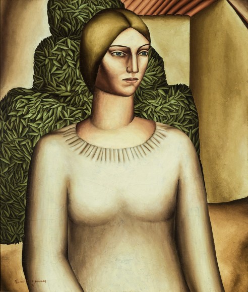 EVERETT GEE JACKSON (1900–1995), "Girl with Acacia Tree," 1931. Oil on canvas, 27 x 23 in.