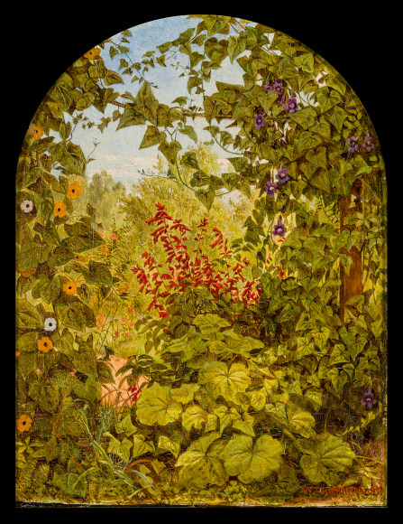 WILLIAM TROST RICHARDS (1833&ndash;1905), &quot;Flora,&quot; 1859. Oil on arched-top mahogany panel: 7 3/8 x 5 5/16 in.