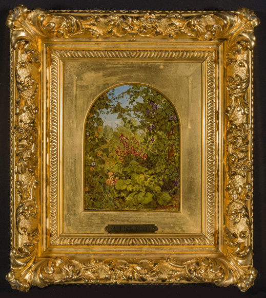 WILLIAM TROST RICHARDS (1833&ndash;1905), &quot;Flora,&quot; 1859. Oil on arched-top mahogany panel: 7 3/8 x 5 5/16 in.