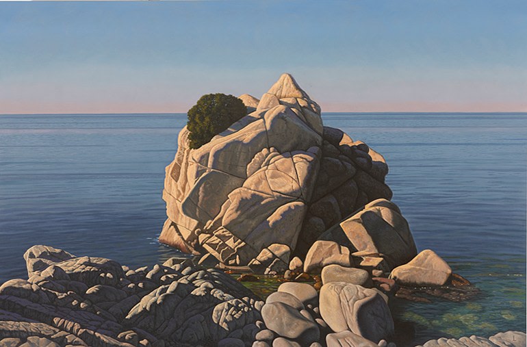 Seascape with Large Rock, 2011, Oil on canvas, 60 x 90 in. 