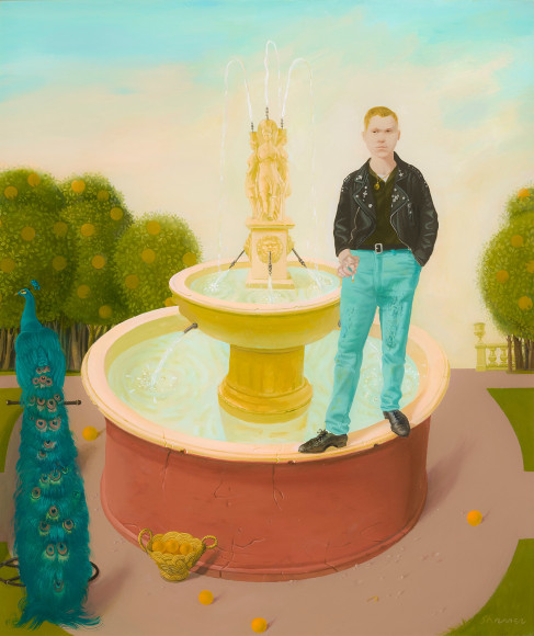 HONOR&Eacute; SHARRER (1920&ndash;2009), &quot;Young Man Standing on the Fountain,&quot; 1988. Oil on canvas, 20 x 17 in.