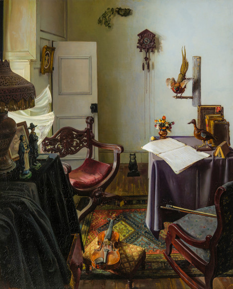 PRISCILLA WARREN ROBERTS (1916–2001), Home of the Artist, 1945. Oil on wood panel, 35 3/8 x 29 1/4 in.