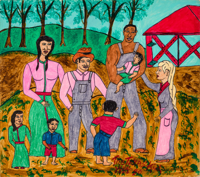 Willard Watson, aka &quot;The Texas Kid&quot; (1921&ndash;1955), &quot;The Birth of Willard Watson,&quot; 1980. Colored marker and pencil on board, 14 x 17 in.