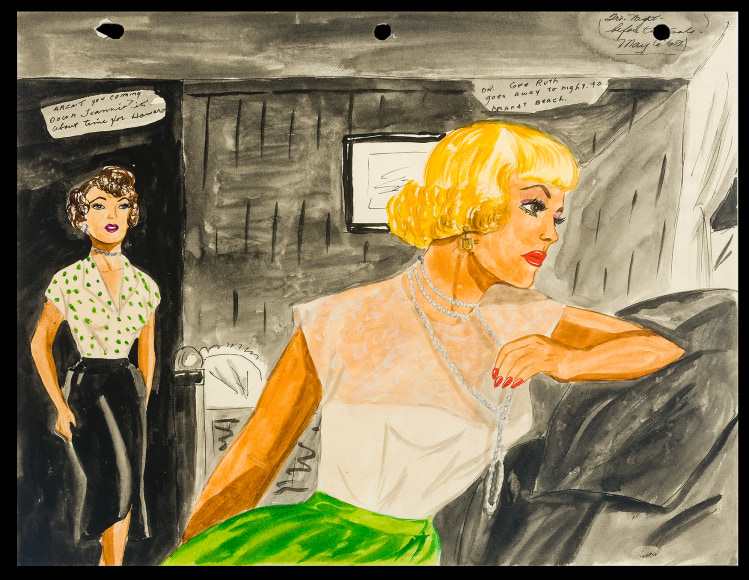 Mary P. Corbett (1930&ndash;2019), &quot;Untitled (&quot;Are you coming down Jeannie? It's about time for Howard...&quot;)&quot;, 1949. Ink and watercolor on paper, 8 1/2 x 11 in.