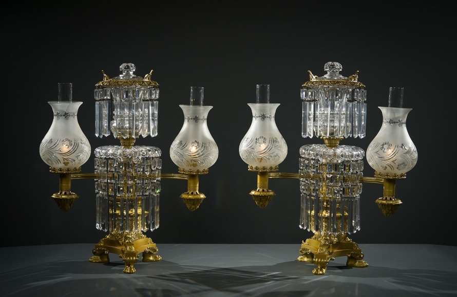 Pair Double Argand Lamps, about 1820