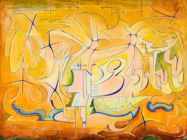 MANIERRE DAWSON (1887&ndash;1969), &quot;Untitled (Pictogram II),&quot; about 1914. Oil on canvas, 18 x 24 in.