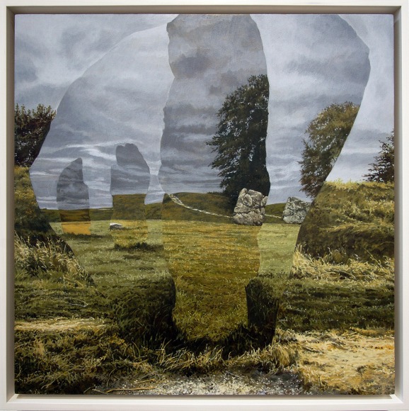 Painting of Colin Hunt titled Study for Untitled [The Barber Stone], painted in 2018. Egg tempera on panel, twelve by twelve inches.