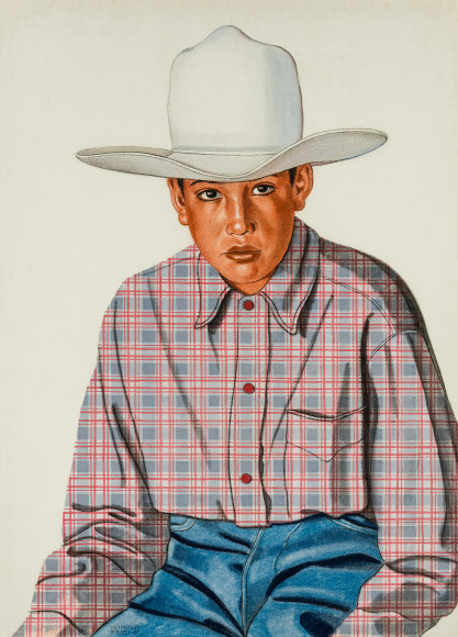 WINOLD REISS (1886–1953), "Runs Over His Enemy," 1943. Pastel and tempera on Whatman board, 32 x 20 in.