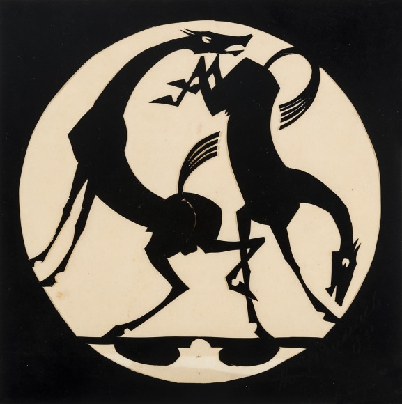 Hunt Diederich (1884&ndash;1953), &quot;Two Horses,&quot; 1931. Paper cutout, 8 x 8 in. (sight)