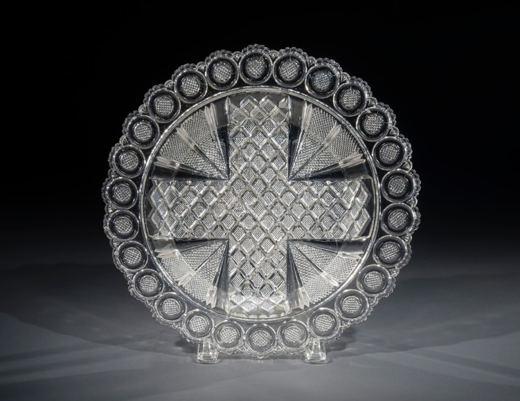 Clear “Strawberry Diamond” Bowl with Cross, about 1830, Attributed to Boston & Sandwich Glass Company, Sandwich, Massachusetts (active 1825–88), or New England Glass Company, Cambridge, Massachusetts (active 1818-88)