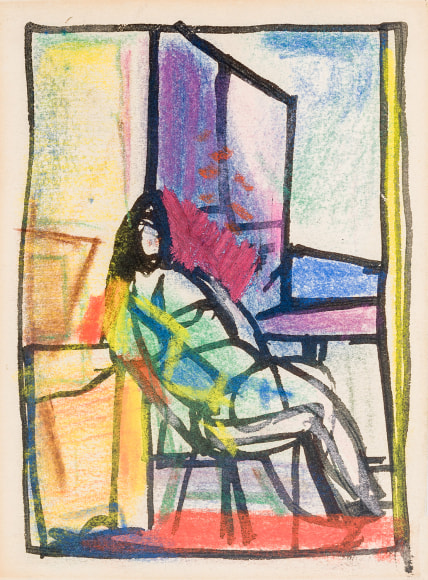 Franz Kline (1910–1962), "Seated Woman (Elizabeth)," 1948. Ink and pastel on paper, 6 1/4 x 4 7/8 in.