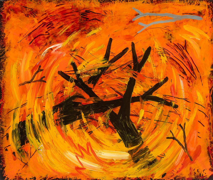 LOUISA CHASE (1951–2016) Untitled (Fire Study)," 1983. Oil and wax on canvas, 22 x 26 in.