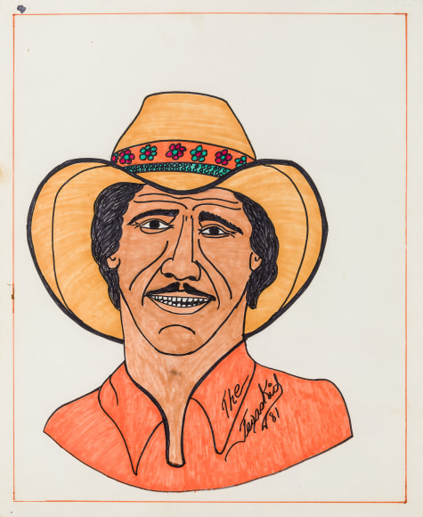 Willard Watson, aka &quot;The Texas Kid&quot; (1921&ndash;1955), &quot;Self-Portrait,&quot; 1981. Colored marker and pencil on board, 17 x 14 in.